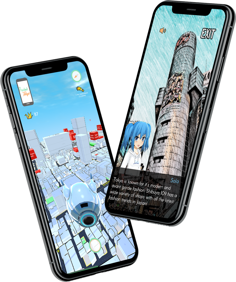 2台のスマートフォンに表示された Pocket Tokyo